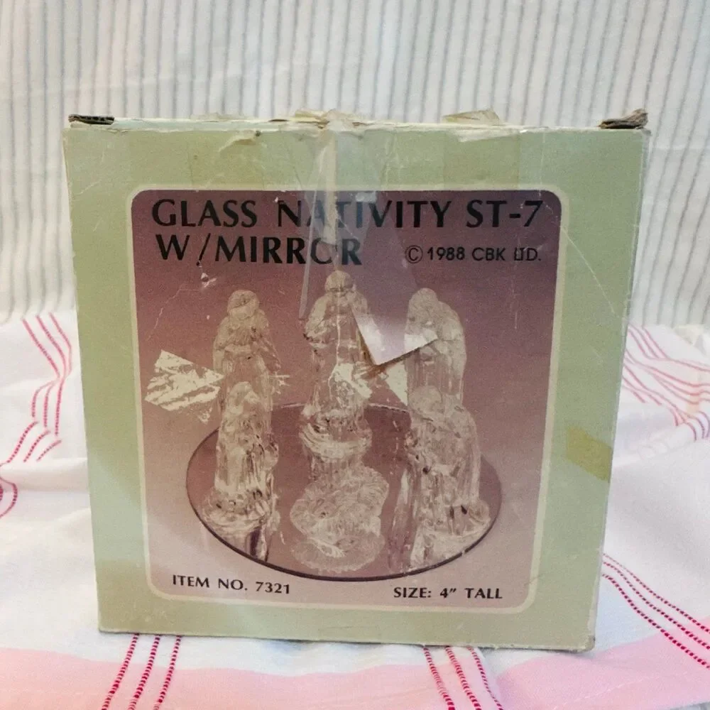 Vintage Glass Nativity Scene with Glass Christmas Decor 1988